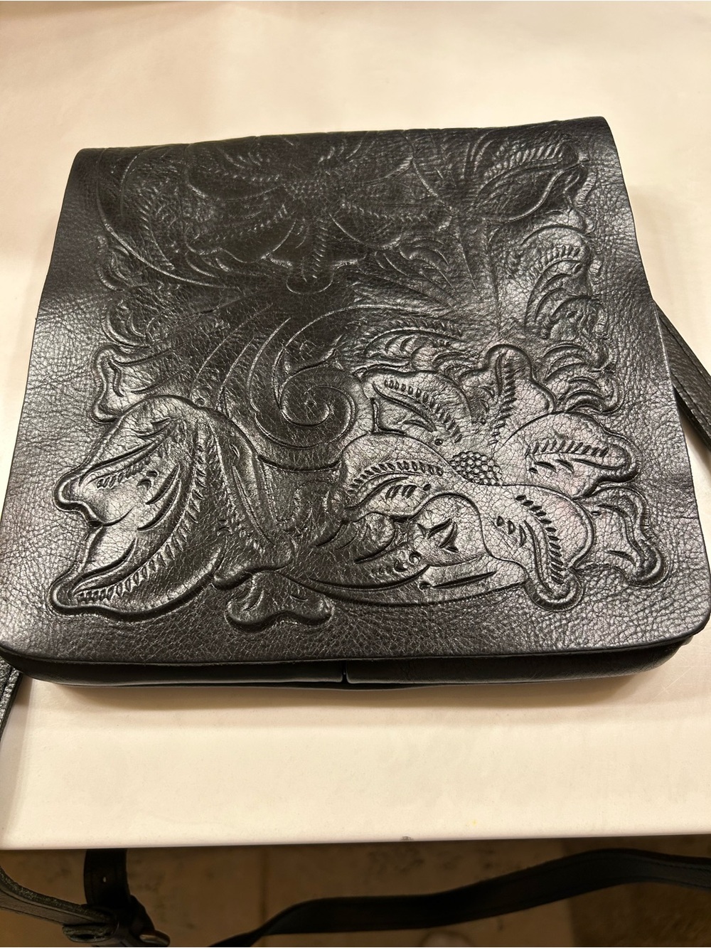 Patricia Nash Black Embossed Leather Crossbody Bag